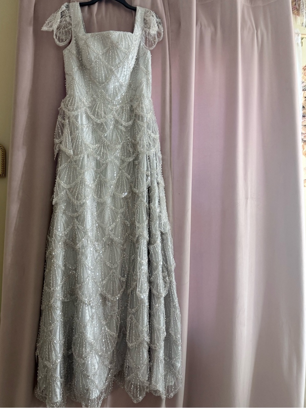 White Beaded Evening tier maxi Gown dress